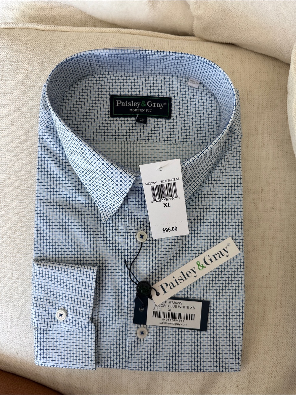 Paisley & Gray Blue and White Micro-Check Dress Shirt - Modern Fit